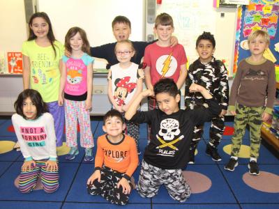 Photo of students in their pajamas for Pajama Day
