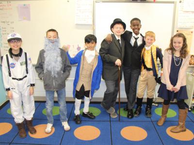 Photo of students dressed as famous people.